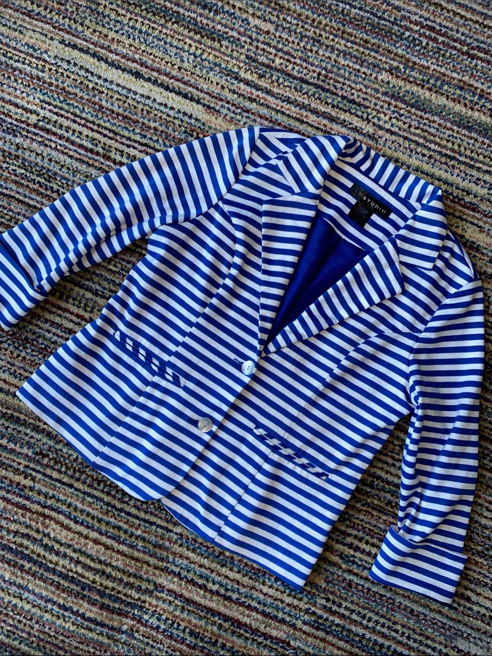 LM STUDIO Blue & White Striped Knit Jacket